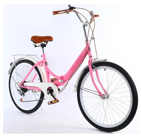 VHVYWY 26 tums hopfällbar cykel, kvinnors högkolstålcyklar, 7-växlad hopfällbar cykel för studenter, kontorsarbetare, rosa cykelentusiaster