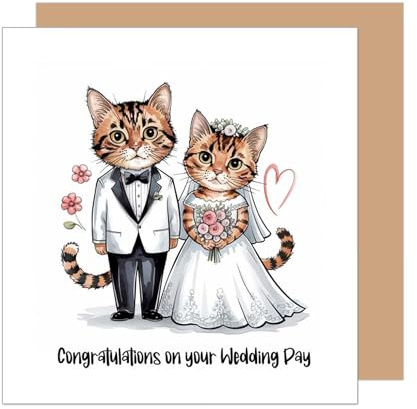 Edition Seidel Tarjeta de felicitación cuadrada de alta calidad para boda con sobre, tarjeta de felicitación de boda, tarjeta de felicitación de matrimonio, con gatos casados (HQ143 SW025)