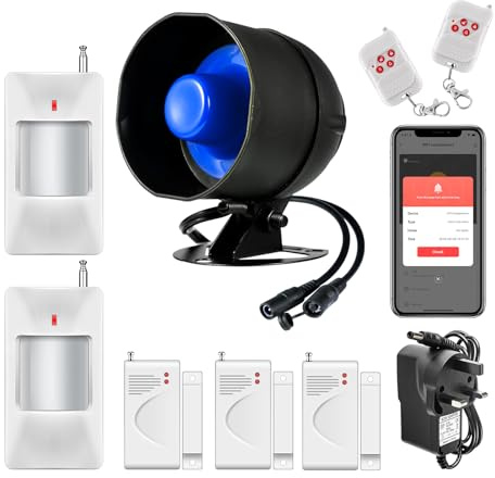 Fuers Sistemas de seguridad para el hogar, sistema de alarma antirrobo WiFi, 120 dB, 9 piezas, sensor de alarma de movimiento PIR con control remoto, sistema de alarma de cobertizo, con notificación