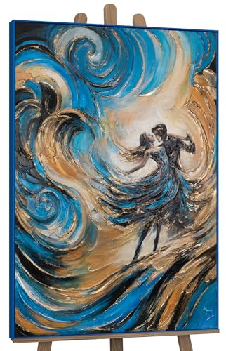 YS-Art Schöne Bunte Acryl Gemälde auf Leinwand mit Gold Akzenten handgemalt mit schwarzem Rahmen Wandbild Wohnzimmer modern Wohndekor Bilder Büro 120x80 cm