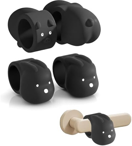 ARYIMYDP 4 Pezzi Proteggi Maniglia Porta in Silicone Morbido, Paracolpi per Porte con Design Carino Coniglio e Maialino, Ferma Porta per Proteggere Parete, Nero