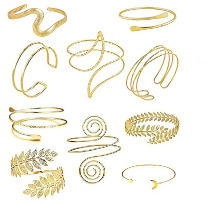 SIVOSUI 10Pcs Arm Cuff Jewelry for Women,Golden Arm Cuffs for Womens,Greek Goddess Accessories,Arm Band Bangle Set