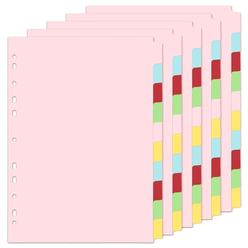 Thboxes Separadores para carpetas A4, juego de 5 carpetas de 10 piezas, hojas separadoras de papel de colores A4 para carpetas de anillas, carpetas de palanca, carpetas de archivos, oficina, escuela