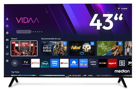 MEDION 108 cm (43 Zoll) QLED Fernseher (Smart-TV, Dolby Vision HDR, HBO Max, MagentaTV, Prime Video, Disney+, DAZN, Paramount+, Dolby Atmos, VIDAA Store, HbbTV, PVR, Bluetooth, MD 843601)
