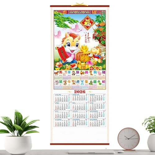 Calendario 2026 - Planificador Mensual Y Decoracion Colgante | Calendario de Pared de Deshoje Tradicional Chino del Año del Caballo - Para Escuela Aula Familia Hogar Dormitorio Restaurante Planificaci