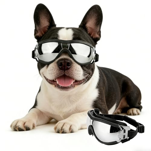 PETLESO Dog Goggles for Small Breeds, UV Protection Dog Sunglasses with Adjustable Straps, Outdoor Windproof Pet Eyewear for Small to Medium Pet, Soft Frame, M
