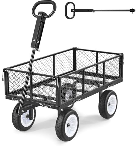 VEVOR Carro de Jardín con Ruedas, Carro de Mano Capacidad Máxima 408 kg, Acero Reforzado con Asa Ajustable, Neumáticos, Paneles Laterales Desmontables para Exterior Transporte de Carga Pesada, Negro