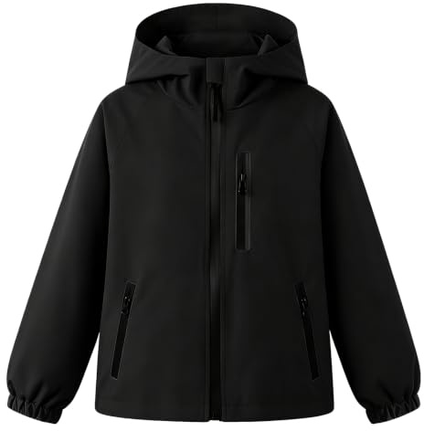 Baogaier Veste Imperméable à Capuche Léger pour Garçon Filles 5-13 ans | Poches Zippée, Coupe-vent, Manteaux de Pluie, Bande réfléchissante, Respirant, Loisirs, Ecole Outdoor Blouson Enfant Vêtement