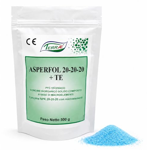 TERRAÉ Concime NPK 20 20 20 Idrosolubile 500 gr | Fertilizzante Piante Universale con Azoto, Fosforo, Potassio | Concime Orchidee 20 20 20, per Siepi, Piante da Frutto, Orto, Agrumi | Azotato Naturale