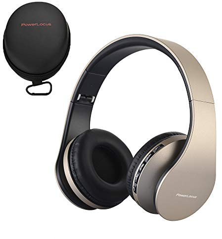 PowerLocus P1 – Auriculares Bluetooth inalambricos de Diadema Cascos Plegables, Casco Bluetooth con Sonido Estéreo con Conexión a Bluetooth Inalámbrico y Audio Cable para Movil, PC, Tablet - Oro