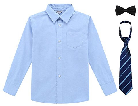 BIENZOE Baumwolle Jungen-Schulhemden: Langarmhemden mit Fliege & Krawatte für Jungenanzug - Abiturfeier und Schulfoto - Blau 8