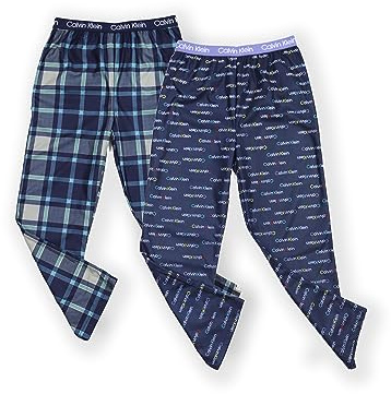 Calvin Klein Kids Boys' Super Soft Brushed Micro Pajama Pant 2-Pack, Multi Ck Navy/Window Plaid Blue, X-Large