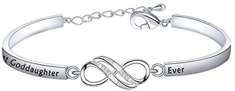 Christian Jewelry Godmother Goddaughter Best Ever Infinity Bracelet Religious Baptism Christening Gift (Goddaughter-Silver)