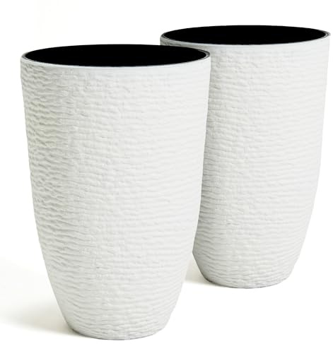 Worth Garden Lot de 2 Grands Pots de Fleurs Ronds en résine de 53,3 cm de Hauteur pour Plantes d'extérieur et Arbres – Finition Imitation Pierre en Plastique pour intérieur et Porche Avant 25,6 l