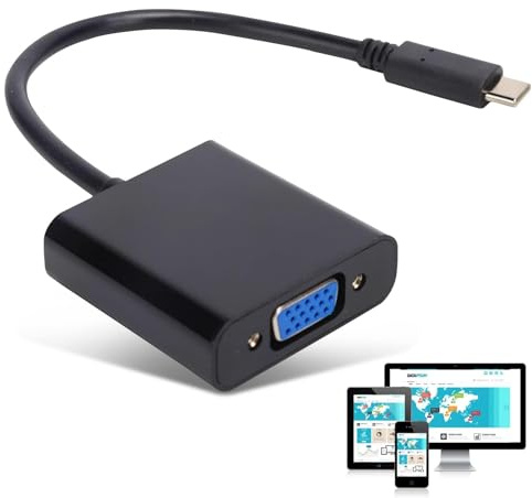 Agatige 23cm/9,1po Convertisseur Type-C vers VGA, Adaptateur USB C vers VGA Convertisseur Type C vers VGA câble Adaptateur vidéo USB 3.1 HD 1080P 10Gbps 15 Broches Femelle Brancher et Utiliser