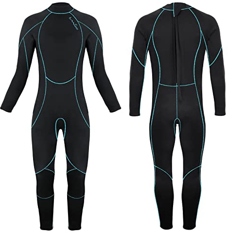 OMGear Kids Wetsuit 3mm Full Suit Neoprene Swimming Suit Long Sleeve Diving Suit Thermal Swimsuit for Children Boys Scuba Diving Surfing Snorkeling (Black/Aqua,14)