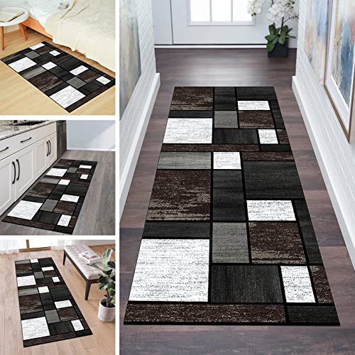 QQrunner Teppich Läufer Flur rutschfest 50x300CM Küchenteppich Patchwork Grau Braun Waschbar Meterware Schlafzimmer Korridor Teppichläufer Lang, Länge Anpassbare, 40-120cm Breit