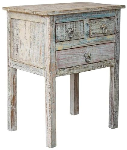 GURU SHOP Vintage Beistellschrank, Kommode, Nachttischschrank, Flurschrank mit 3 Schubfächern - Modell 4b, Weiß, 67x51x38 cm, Kleine Schränke