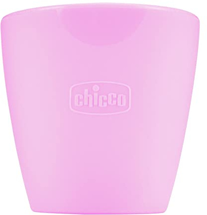 CHICCO Easy Mug, Piccolo Bicchiere in Silicone con Bordo Inclinato, Facile per i Bambini Piccoli Senza Rovesciare, Flessibile e Facile da Pulire, 6 Mesi+, Rosa