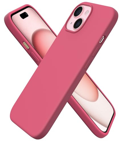 ORNARTO Cover per iPhone 15 Silicone 6.1 Pollici, Custodia Compatibile con iPhone 15 Cover, Morbido Silicone Liquido Protezione, in Gomma Gel Morbida con Fodera in Microfibra-rosso Pesca