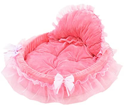 Porgeel husdjur hund och kattbädd liten hund självvärmande inomhus valp prinsessa rosett spets hjärta elegant söt säng hundhus husdjur värmande säng (rosa)