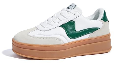 LUCKY STEP Chunky Platform Sneakers för kvinnor med sydda detaljer, vitgrön