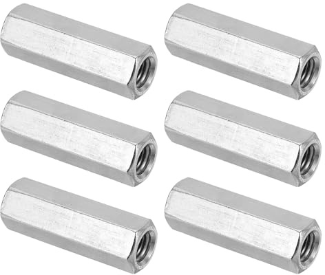 PATIKIL Lång mutter M12 x 1,75 steg sexkantigt mutter i 304 rostfritt stål, 6 st 60 mm/ 2,4 tum längd tjocka gängade skaftbeslag, kopplingsmuttrar, silverton