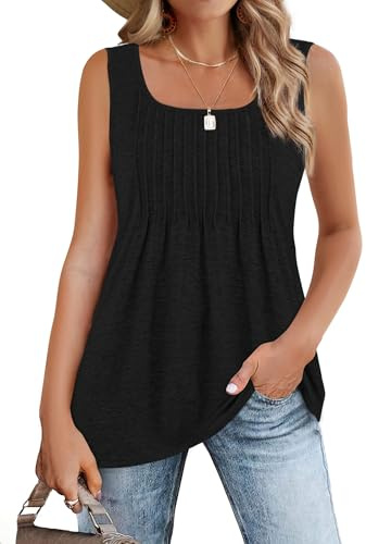 Zeagoo Debardeur Femme Été Chic Hauts Tank Elégant sans Manches Blouse | Décontracté Cami Tops Basique Débardeurs Col Carré T-Shirt S-XXL