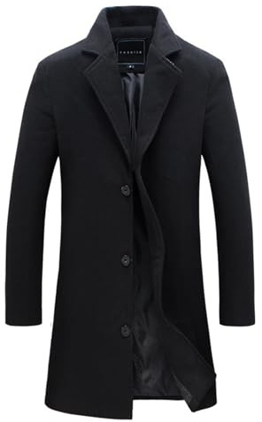 Yolimok Mens Long Trench Coat UK Sale Winter Jackets Coat Wool Coat Mid Length Trench Coats Slim Fit Notched Stand Collar Overcoat Wool & Cashmere Warm Winter Mod Coat Casual Outdoor Business Coat