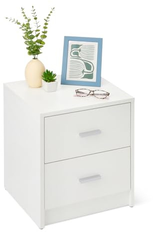 Amazon Basics, Comodino, Comodino a 2 Cassetti, Mobile per Camera da Letto, Bianco, 47cm x 40cm x 36cm