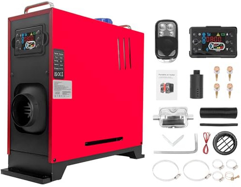 XYJBHB All-in-One Diesel Air Heater | 12V 8KW Portable Air Diesel Heaters | Parking Heater Kit | Night Diesel Heating | Quiet with Silencer LCD Remote Control | for Car Trucks Boat RV Home | Red