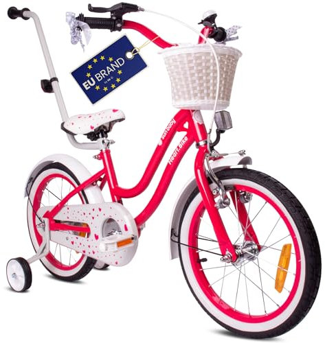 sun baby Mädchenfahrrad 16 Zoll Radgröße Heart Bike zur Auswahl, mit Abnehmbarer Schubstange, Kinderfahrrad für Mädchen von 2 bis 6 Jahre (Himbeere, 16 Zoll)