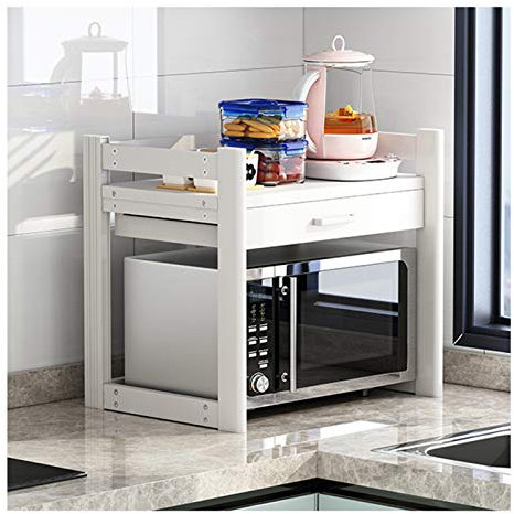Supporto per microonde in acciaio inox con staffa sollevabile e cassetti per forno da cucina, ripiano per riporre oggetti (bianco, 55 x 45 x 55 cm)