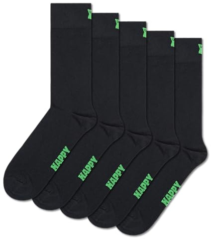 Happy Socks Classic Crew Socken für Damen und Herren, einfarbig schwarz, 5er-Pack, Größe 36–40