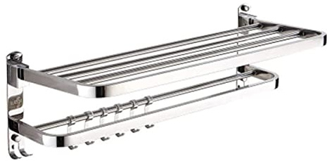 Portasciugamani da parete in acciaio inox 304, doppio porta asciugamani pieghevole con ganci per bagno Design salvaspazio e vasca da bagno elegante