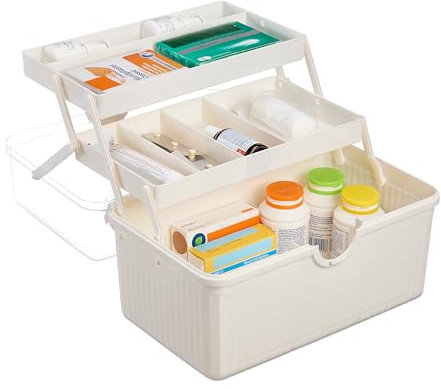 Relaxdays Cassetta Kit Pronto Soccorso, 7 Scomparti, Box Medicinali, Emergenze Mediche, Plastica, 5x30x21 cm, 100%, HLP: 20