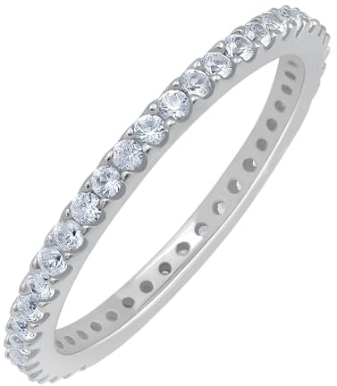 GOURIK White Gold Stackable Simulated Diamond Ring for Women - Comfort Fit Non-Tarnishing Midi Thin Band for Stacking - Light Weight Wedding Eternity Band Size J - Gift for Her