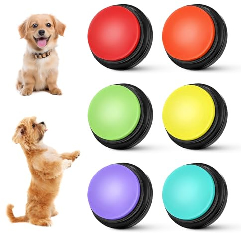 Ftemglo 6 Piezas Botones para Perros de Comunicación, Buzzers con Botones de grabación, Juguetes Educativos para Perros, 30 Segundos Grabación, Aplica a Mascotas y Juego Interactivo