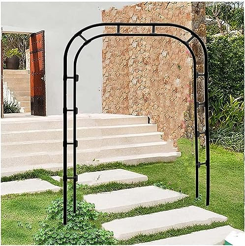 Arco da giardino in metallo, traliccio per rose per piante rampicanti, telaio per padiglione esterno, nero, larghezza 120/140/180/240/300/350 cm, decorazione per ingresso, base robusta, larghezza 280