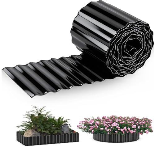 Vyranut Bordura de Jardín Exterior de Acero Corten 12 m x 15 cm, Borde de Jardín Flexible de Metal para Césped, Parterres, Caminos y Zonas Verdes(Negro,12M x 15CM)