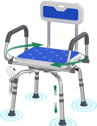 Luckfaith Silla de Ducha Giratoria 360° – Silla de Ducha Ajustable con Respaldo y Reposabrazos Abatibles, Taburete de Ducha Antideslizante de Aluminio para Mayores y Personas con Movilidad Reducida