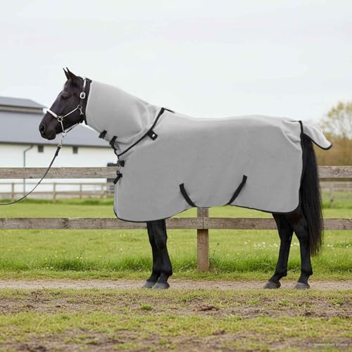 Nqyjm Manta para caballos gris claro y rosa, 75 cm, poliéster, transpirable, ligera, para entrenamiento, establo y transporte, sin cubierta para el cuello, color gris claro