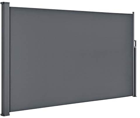 Juskys Store latéral 160 x 300 cm Extensible et Opaque, Brise-Vue pour Balcon, terrasse et Jardin, Auvent latéral avec Support Mural, Protection Solaire en Acier & Tissu Impermeable - Gris foncé