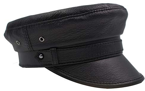 IFSUN Newsboy Hat Greek Fisherman Sailor Fiddler Leather Driver Hat Flat Cap Black