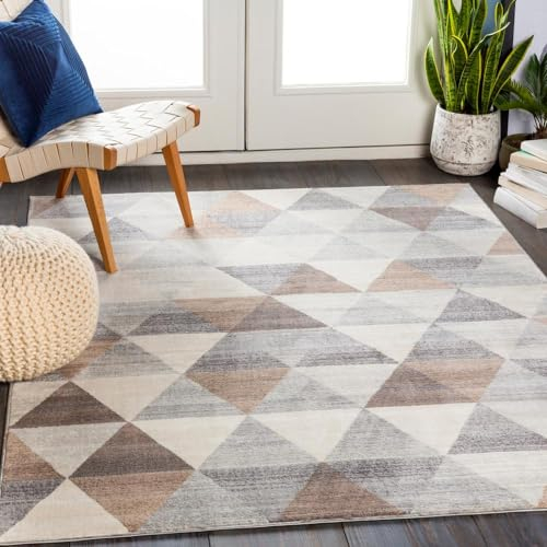 Livabliss Amsterdam Teppich Wohnzimmer Boho, großer Teppich Schlafzimmer 160x215 cm - Teppich für Esszimmer mit geometrischem Muster, Skandinavischer Wohnzimmerteppich modern in Grau, Braune und Weiß