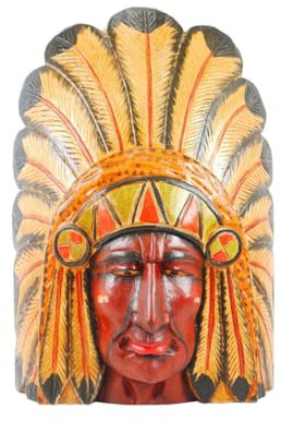 Coco Papaya Grand masque de chef indien américain avec coiffe de plumes - bois peint 50cm