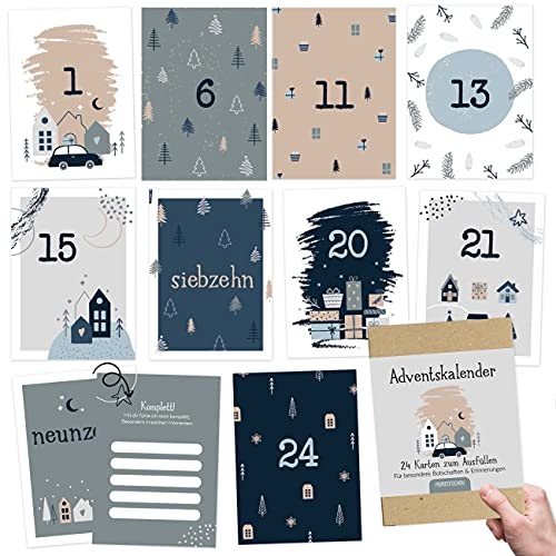 Papierdrachen Karten-Adventskalender 2025 zum Basteln und Verschenken für den Partner Set 3 | 24 Postkarten zum Gestalten | Geschenkidee in der Vorweihnachtszeit| mit liebevollen Motiven zum Aufhängen