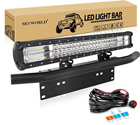 SKYWORLD LED-Lichtleiste, 7D 23 324W Spot-Flut-Kombistrahl, Arbeitslampe mit Montagehalterung mit schwarzem Nummernschild-Montagehalterung, 12 V Kabelbaum EIN-/Ausschalter für LKW Auto ATV SUV 4X4