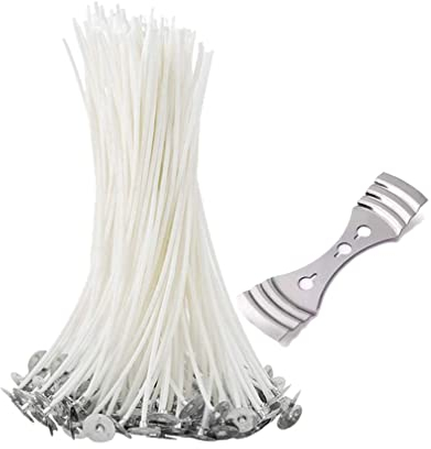 Kerzendochte,100 Stück Baumwoll kerzendochte vorgewachste Dochte mit Edelstahlhalter für die Kerzenherstellung DIY Kerze, 8 Zoll (20cm)