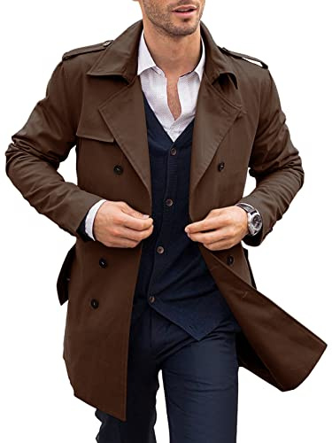 PASLTER Mens Trench Coat Double Breasted Windbreaker Overcoat